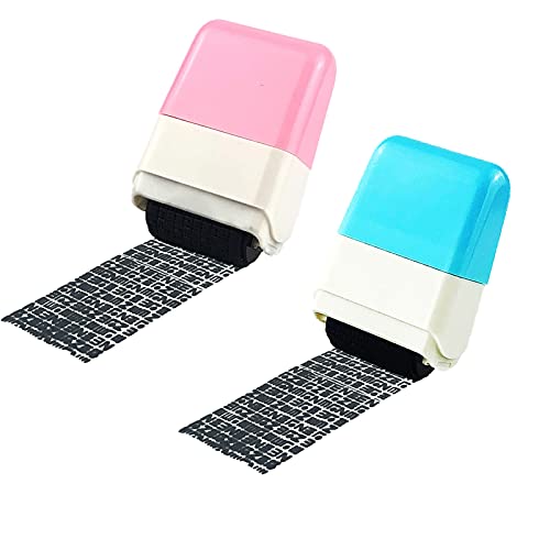 2Pcs Identity Protection Roller Stamps Identity Prevention Theft Stamp Wide Rolling Security Stamp for Privacy Protection, ID Blockout and Address Blocker (Pink and Blue)