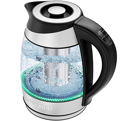 Chefman Electric Kettle w/Temperature Control, Removable Tea Infuser, 5 Presets LED Indicator Lights, 360 Swivel Base, BPA Free, Stainless Steel, 1.8 Liters