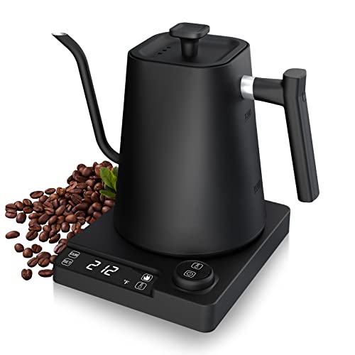 EVATEK Gooseneck Electric Kettle Temperature Control, 1L Electric Tea Kettle with Auto Shut-off, Keep Warm for 1-24h, Dry Burning Protection, 1200W Stainless Steel Pour-Over Coffee Kettle