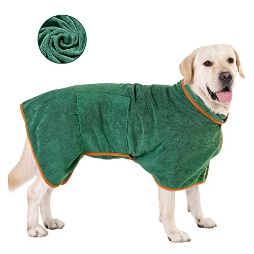 Dog Drying Robe,Dog Robe With Velcro Closure,Microfiber Dog Bathrobe,Adjustable Collar And Waist Pet Towel,Quick Drying And Moisture Absorption To Prevent Pet Hair Loss (XL-back length 29.63'', Green)