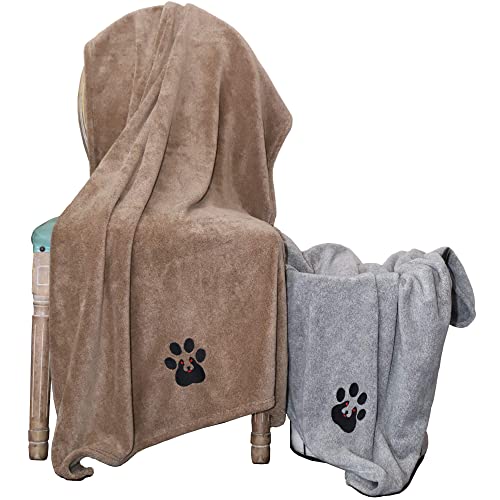 Dogvingpk Extra Large Dog Towels for Drying Dogs - Pack of 2 - Super Absorbent Soft Microfiber Pet Bath Grooming Towel (Pack of 2-1 Brown + 1 Gray)