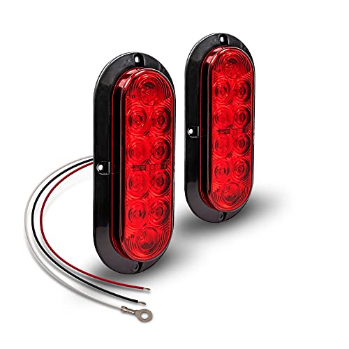 2pc 6 inch Red Oval LED Trailer Tail Light Kit [DOT FMVSS 108] [SAE S2T2I6] [Surface-Mount] [IP67 Waterproof] [Stop Turn Tail] Trailer Brake Lights for Boat Trailer RV Trucks