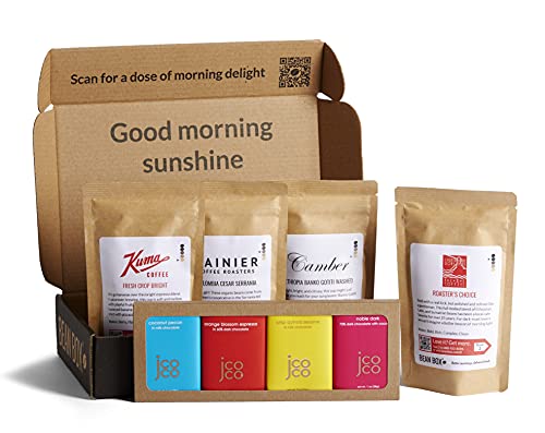 Bean Box Coffee + Chocolate Tasting Box | Specialty Coffee Gift Set | Coffee Gifts for Women and Men | Care Package | Whole Bean Coffee | 8 Piece Variety Gift Box