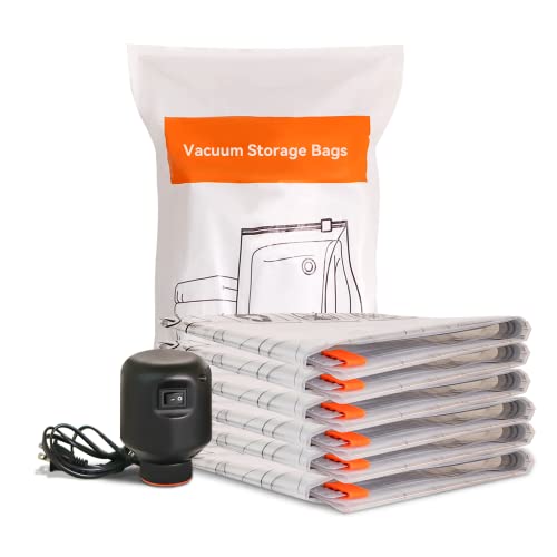 Wevac Jumbo Vacuum Storage Bag (Jumbo x 6) | Space Saver with Premium Electric Pump | Double Zip Seal | Special-Grip Clip | Ideal for Clothes, Blanket Compression and Travelling