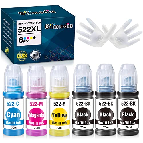 GILIMEDIA Compatible 522 Ink Refill Bottles Replacement for Epson EcoTank ET-2720 ET-2800 ET-3750 ET-4800 ET-2803 ET-4700 ET-2750 ET-2760 ET-3760 ET-4750