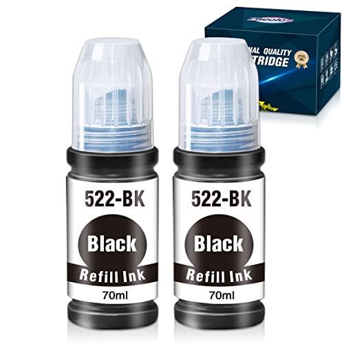 Paeolos Compatible Refill Dye Ink Bottle Replacement for Epson 522 T522 Use with EcoTank ET-2710 ET-2720 ET-2800 ET-2803 ET-4700 ET-4800 Printer, 2 Black Bottles