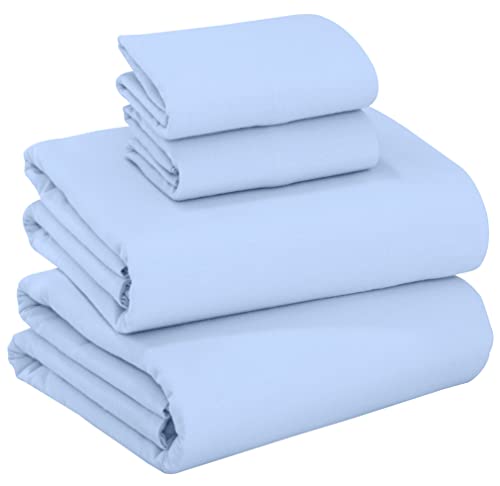 RUVANTI 100% Cotton 4 Pcs Flannel Sheets California King, Deep Pocket, Warm, Super Soft, Breathable, Moisture Wicking Flannel Bed Sheet Set Include Flat, Fitted Sheet, 2 Pillowcase - Solid Sky Blue