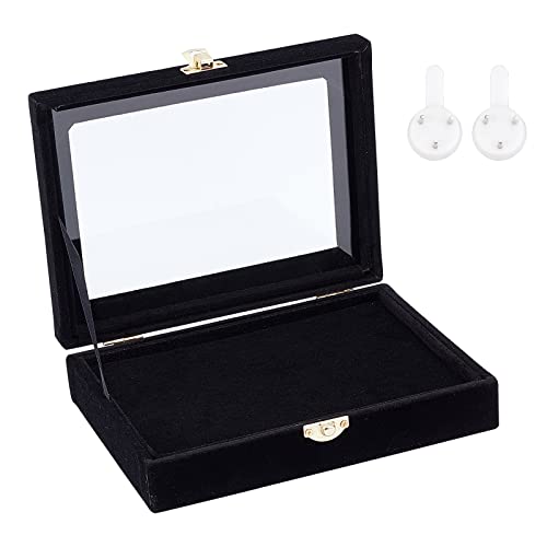 NBEADS Wood Pin Display Case Black, Velvet Pad Badge Display Case Brooch Glass Top Collection Display Case Table Top Display Case Jewelry Display Case for Collectibles, Home Organization