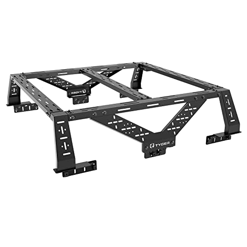 Tyger Auto Plate Style Overland Bed Rack for Full-Size Pickup Trucks | Compatible with Ram 1500 & HD, Ford F-Series, Silverado, Sierra, Titan & XD (see image for size chart) | TG-BK2U55637, Black