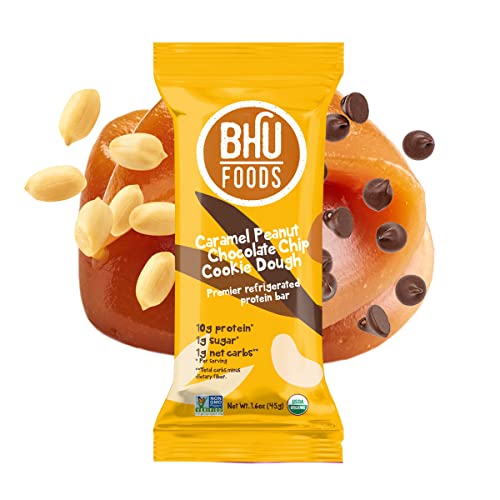 BHU Cookie Dough Keto Protein Bars, Caramel Peanut, Ultra Creamy Refrigerated Keto Snacks - 1g Net Carbs, 1g Sugar (8 Bars)