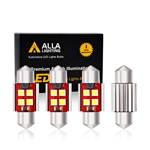 Alla Lighting 800 Lumens DE3175 DE3021 DE3022 LED Bulb CAN BUS Xtreme Super Bright 6000K Xenon White 31mm(1.25") 3030 SMD Interior Festoon Dome/Map/Trunk/Glove Box/Door Lights Replacement(Pack of 4)