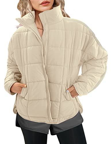 LEANI Women's Oversized Lightweight Puffer Jackets Long Sleeve Zipper Short Down Coat with Pockets