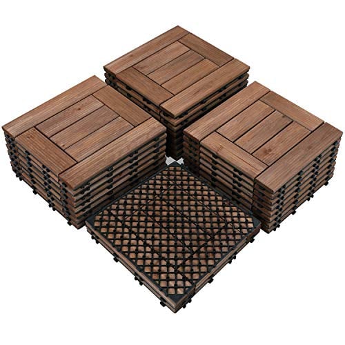Topeakmart 27PCS Patio Deck Tiles Interlocking Wood Composite Decking Floor Tiles 12 x 12in Brown for Outdoor & Indoor Patio Garden Deck Poolside