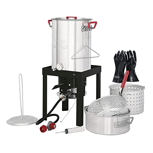 Grills House Turkey Fryer Set TF30TG, Aluminum Fish Boiler Steamer Kit with Heat-Resistant Gloves, 50,000 BTU Propane Burner, Ideal for Thanksgiving Day and Outdoor Cooking, 30 Qt & 10 Qt Pot