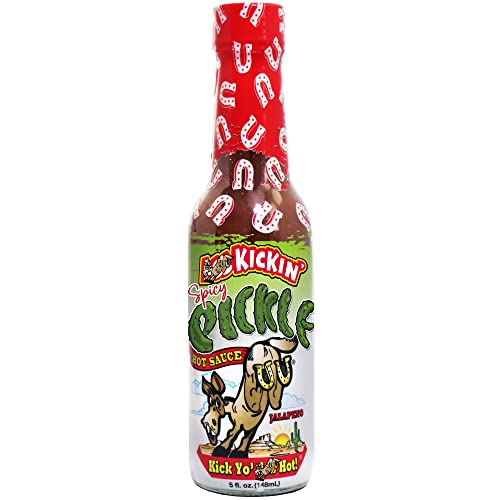 KICKIN' Spicy Pickle Hot Sauce - 5 oz - Premium Gourmet Jalapeno Hot Sauce for Chicken Wings and BurgersPerfect Stocking Stuffers or Christmas Gifts for the hot sauce fan-Try if you Dare!