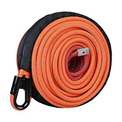 Astra Depot 95ft 3/8 inch Orange Synthetic Winch Line Rope 22000LBs with All Heat Rock Guard for ATV UTV Truck RV KFI Marine Boat