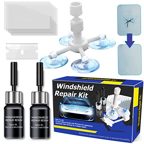 Windshield Repair Kit, Windshield Crack Repair Kit, Automotive Glass Nano Fluid Glass Repair Kit for Chips & Cracks & Star-Shaped & Nicks & Half-Moon & Crescents - Car Windshield Repair kit