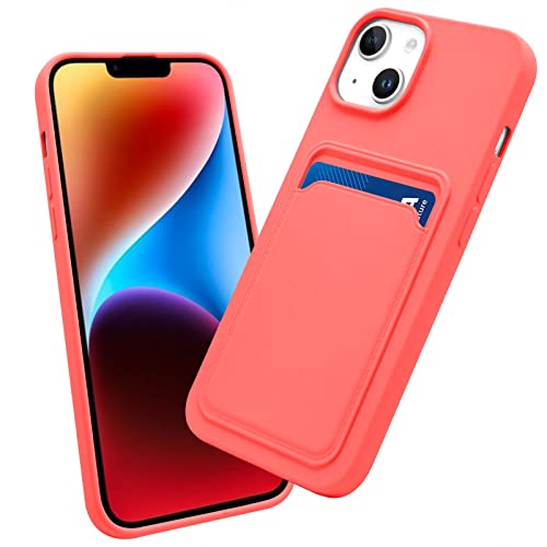 OBHEI iPhone 14 Case with Card Holder, Slim Fit Durable Protective Card Slot Phone Case for Apple iPhone 14 6.1" - Orangepink