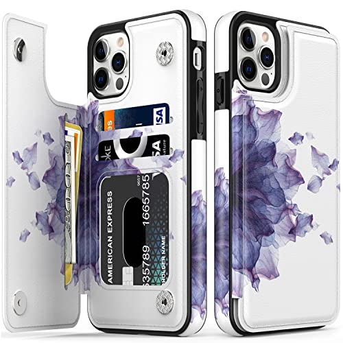LETO iPhone 14 Pro Case,Luxury Flip Folio Leather Wallet Case Cover with Fashion Designs for Girls Women,Card Slots Kickstand Protective Phone Case for iPhone 14 Pro 6.1" Blooming Purple Flower