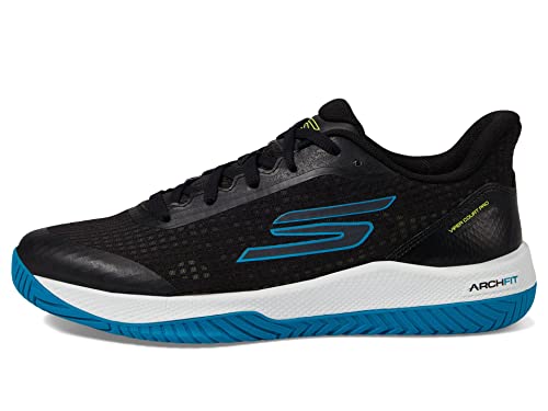 Skechers Women's Viper Court-Athletic Indoor Outdoor Pickleball Shoes with Arch Fit Support Sneakers, Black/Blue 2, 6