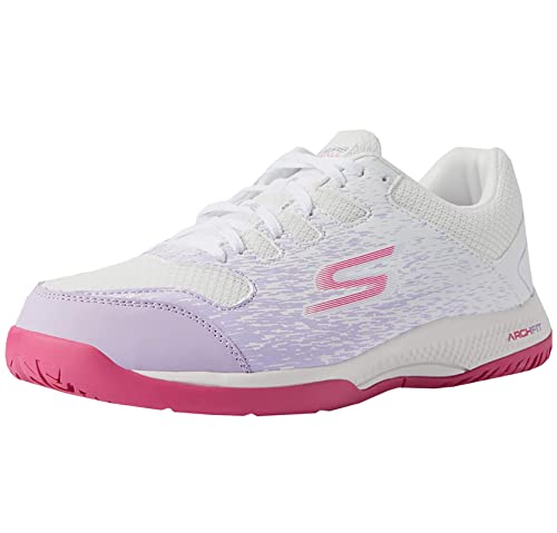 Skechers Women's Viper Court-Athletic Indoor Outdoor Pickleball Shoes with Arch Fit Support Sneakers, White/Lavender, 10