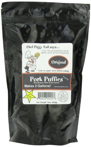 Chef Piggy Tail Microwave Pork Puffies Pork Rinds, Original, Gluten Free,16 Ounce