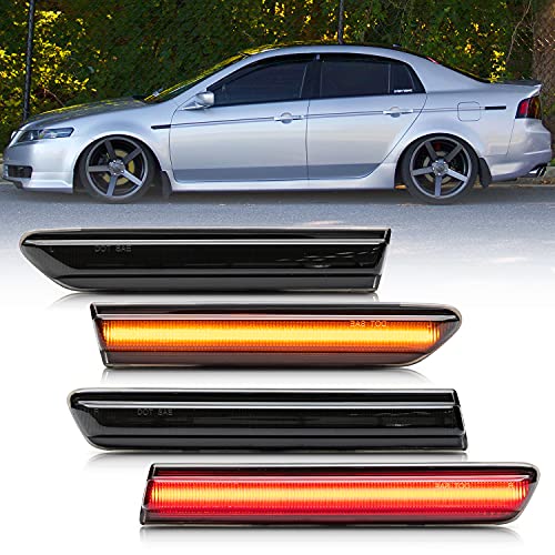 NSLUMO Led Side Marker Lights Replacement for 2004-2008 Acura-TL Amber Front & Rear Red Side Repeater Lamp for Driver Passenger Sides Euro Smoked OEM Fit Fender Clearance Parking Lamps Assembly