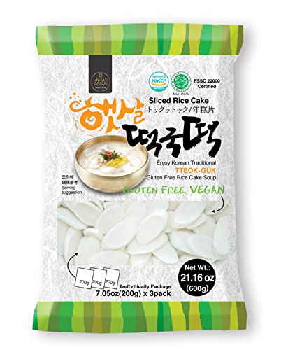 Korean Sliced Rice Cakes  Chewy Tteok, Tteokbokkik, Rice Cake Soup, Halal, Vegan and Gluten Free Non-GMO 21.16 oz (7.05 oz X 3 Individual Pack)  , by Unha's Asian Snack Box