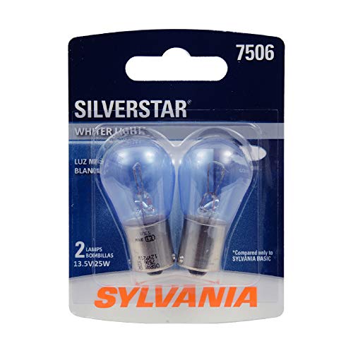 SYLVANIA - 7506 SilverStar Mini Bulb - Brighter and Whiter Light, Ideal for Daytime Running Lights (DRL) and Back-Up/Reverse Lights (Contains 2 Bulbs)
