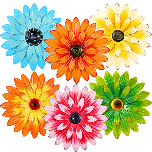 Photect 6 Pcs Daisy Metal Flower Wall Art Decor Hanging Multiple Layer 3D Daisy Decor Boho Metal Flowers Wall Decor Metal Wall Flowers for Outdoor Home Garden Room Farmhouse Bathroom Decoration, 8 in