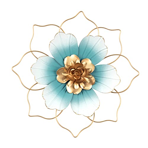 Reflinto Metal Flower Wall Decor, Modern Iron Floral Wall Art Sculpture Farmhouse Hanging Decoration for Home Living Room, Bathroom, Kitchen, indoor, Patio Porch - Blue, 9.5"
