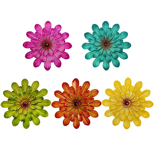 Keygift Metal Flower Wall Decor 5.5 Colorful 3D Floral Metal Wall Art Garden Decoration Yard Art Farmhouse Bathroom Living Room Kitchen Wall Hanging Decor 5 Pack