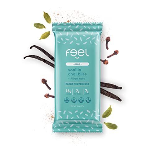 Feel Vegan Protein Bars | Vanilla Chai Bliss | Keto | Gluten Free | Organic | Kava | 15g Plant Protein | Low Carb | High Protein | Dairy Free | Low Sugar | Grain Free | Nut Free | Soy Free | Non GMO - (Coconut Chai 10 Pack)