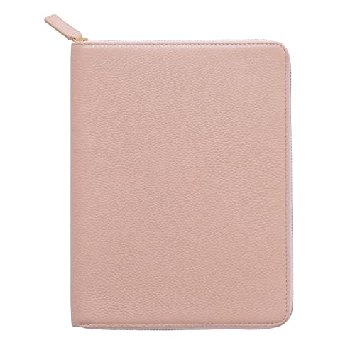 Moterm Zippered Leather Cover for A5-Notebooks - Fits Hobonichi Cousin, Stalogy and Midori MD Planners (Pebbled-Dusty Rose)