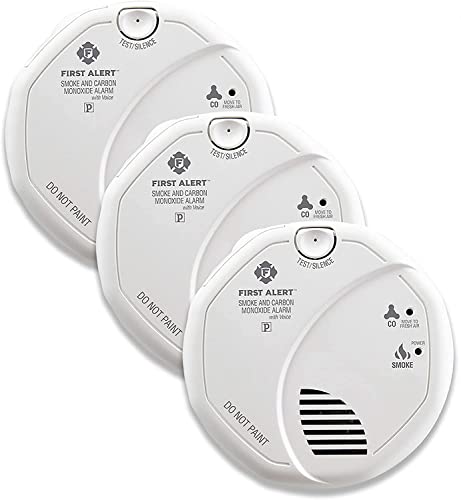 FIRST ALERT BRK SC7010BV-3 Hardwired Talking Photoelectric Smoke and Carbon Monoxide (CO) Detector, 3-Pack , White