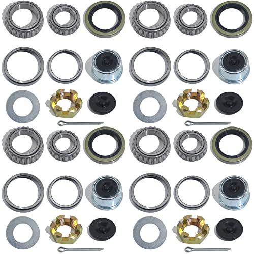 iBroPrat 4 Sets 3500 LB Boat Trailer Axle Bearing Kits, L68149 L44649 Bearing Kits, 171255TB/10-19 Grease Seals, Spindle Nuts, 1.98" Dust Covers and Rubber Plugs, Cotter Pins,Washers for #84 Spindle