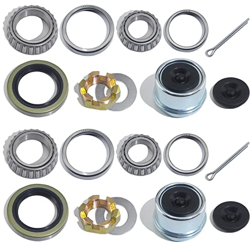 GREPSPUD 2Sets L68149 L44649 Trailer Axle Hub Bearings Kit with 171255TB Grease Seals, 1.98'' Trailer Dust Caps, Cotter Pins, Axle Nuts & Washers for 3500 lbs 1-3/8'' to 1-1/16'' #84 Spindle