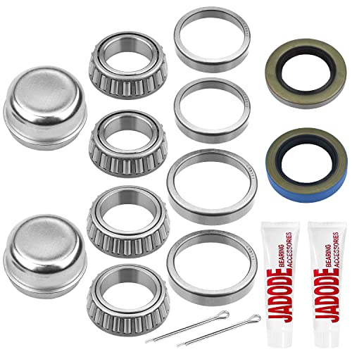 JADODE Trailer Axle Hub Bearings Kits L44649/10 L68149/11 Seal 10-19171255TB3500 Lbs Trailer Axle Straight Spindles with Grease Seals Dust Cover and Cotter Pin Trailer Wheel Hub Bearing Kits 2pc