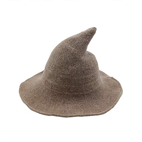 mettime US Womens Fashions Cute Wool Big Brimmed Witch Pointed Hats Knitted Wizard's Solid Color Bucket Cap Camel