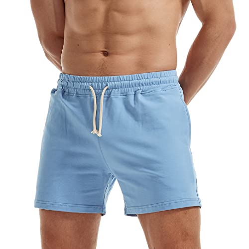 AIMPACT Mens Short Athletic Running Sweat Shorts 5 Inch Inseam Cotton Soft Lounge Jogging Workout Gym Shorts with Drawstring (Blue M)