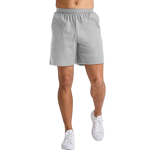 Hanes Men's Originals Cotton Pockets, Pull-On Jersey Gym Shorts, 7", Light Steel
