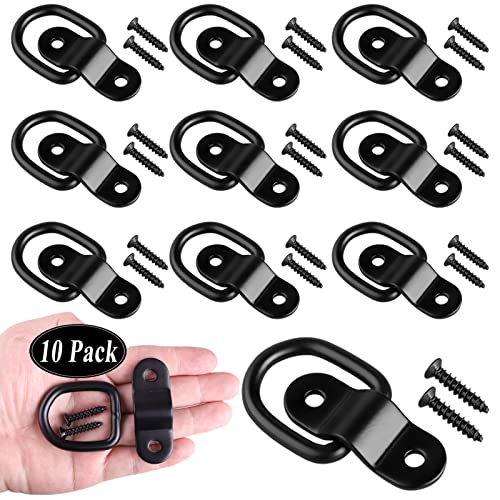 WEDAMER 10 Packs D Ring Tie Down Anchor D Rings Heavy Duty Trailer Tie Down Anchor D Rings for Trailers Tie Downs Hooks for Trucks Bed Pickup Vans Boat Surface Mount 1/4" D-Ring with Screws (Black)