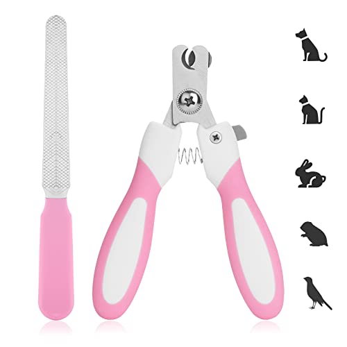 cobee Dog Nail Clipper with Nail File, Stainless Steel Cat Nail Clipper Professional Pet Nail Clipper Suitable for Puppies Kittens with Safety Lock and Protective Guard to Avoid Over Cutting (Pink)