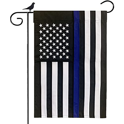 Bradford Embroidered Thin Blue Line Garden Flag 12X18 Inch, Double Sided American Police Garden Flags Made in USA, Back the Blue Line Yard Flags for Outdoor Decoration Honoring Law Enforcement