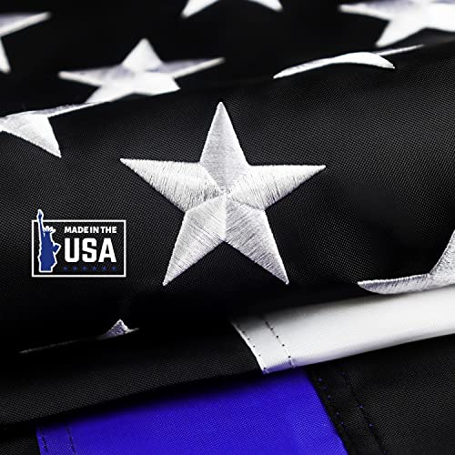 Thin Blue Line Flag 3x5 Outdoor Made in USA Embroidered Stars, Heavy Duty Nylon,Sewn Stripes, Stronger Brass Grommets,American Police Flags Perfect for Outside