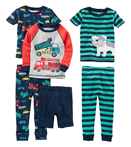 Simple Joys by Carter's Toddler Boys' 6-Piece Snug-Fit Cotton Pajama Set, Green/Grey, Stripe/Dog, 3T