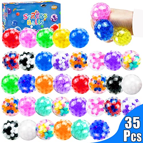 35Pcs Stress Balls, Squishy Squeeze Balls Bulk, Small Sensory Balls, Fidget Toys for Kids Adults ADHD Stress Relief, Classroom Prize, Party Favors, Birthday Gift, Goodie Bag Stuffers