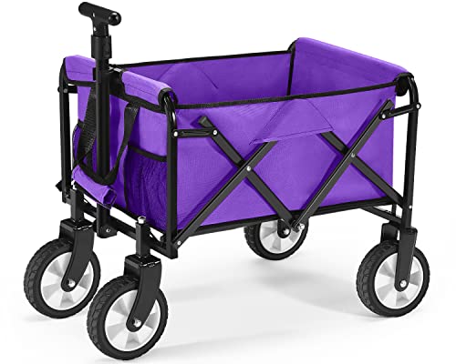 PA Small Utility Foldable Carts Heavy Duty Pull Cart Collapsible Wagon Cart with Wheels All Terrain Beach Cart Purple