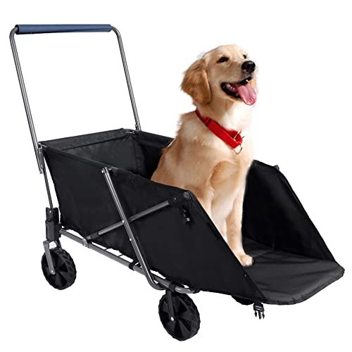 REDCAMP Folding Dog Wagon Cart with Extendable Rear End Heavy Duty, 134L Large Collapsible Utility Pet Wagon Garden Cart with Wheels for Camping Sports Shopping