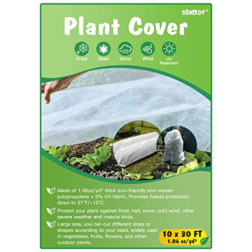 SOMXOY 10x30FT Plant Cover Freeze Protection Winter 1.06 oz/yd Thick Frost Cloth Blanket Plant Protector Reusable Floating Row Tree Covers from Animals for Garden Outdoor